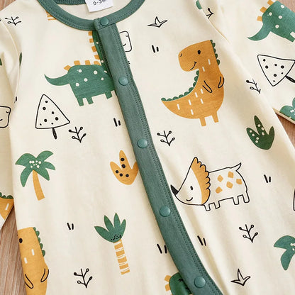 Little Dino Explorer Romper – Long Sleeve Cotton Bodysuit for Babies