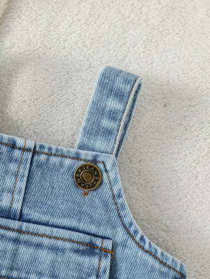 I Love Mama Denim Set – 2-Piece Long Sleeve Top & Overalls Outfit for Babies