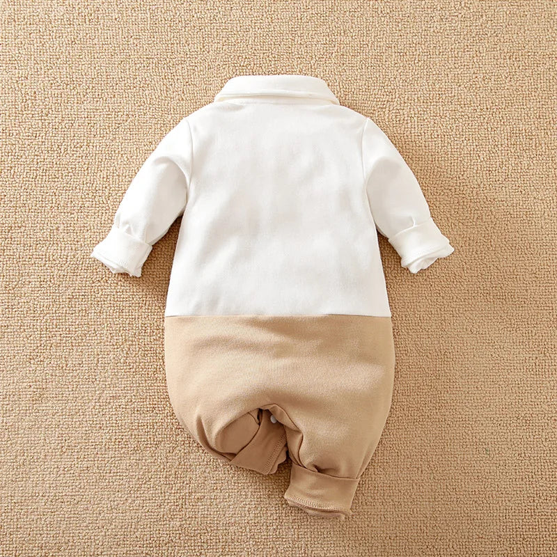 Formal Baby Gentleman Romper – Beige Vest & Bow Tie Bodysuit