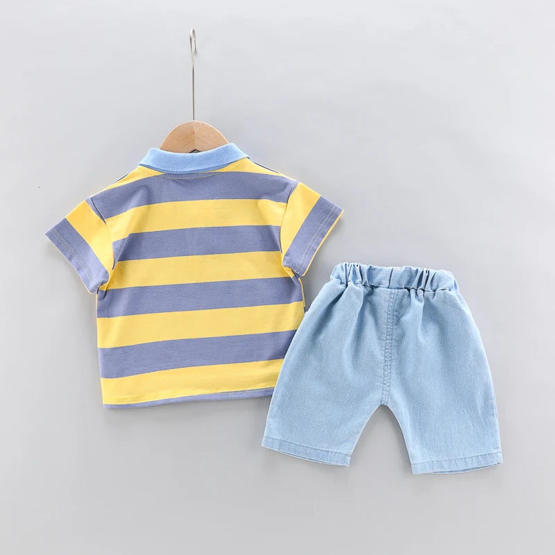 Lucky Kid Polo & Denim Shorts Set – 2-Piece Summer Outfit for Boys