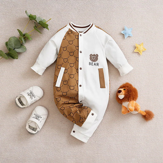 Bear Hugs Cotton Romper – Long Sleeve Baby Bodysuit for Summer