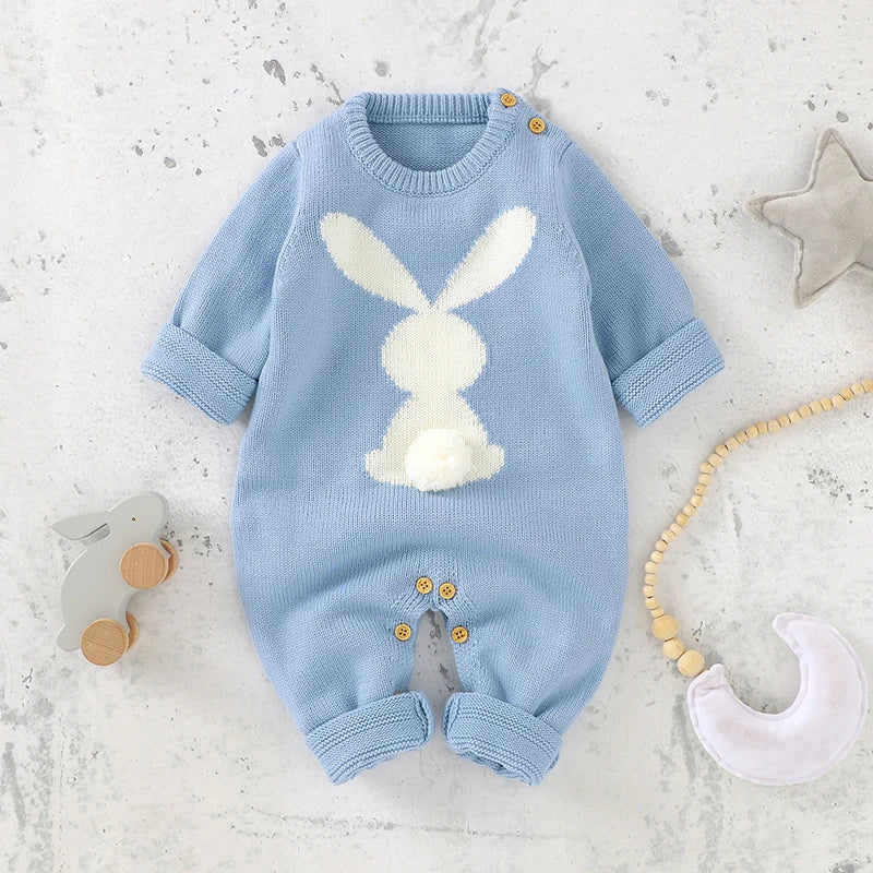 Bunny Snuggles Knit Romper – Soft Unisex Baby Bodysuit