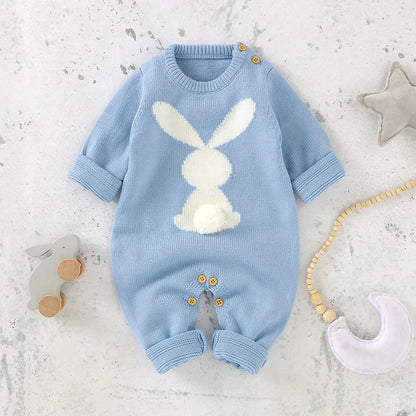 Bunny Snuggles Knit Romper – Soft Unisex Baby Bodysuit