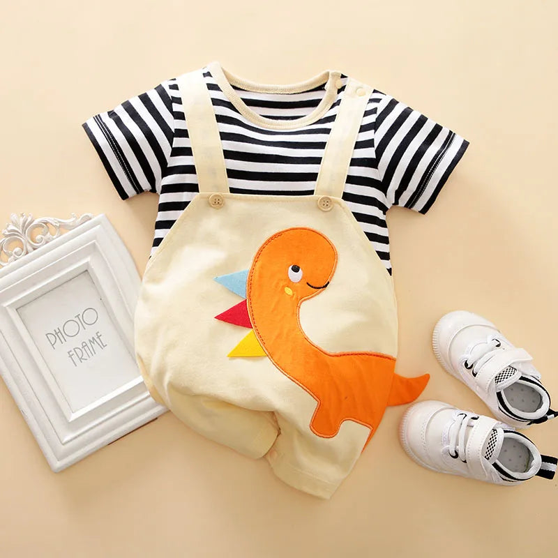 Striped Dinosaur Baby Romper - Summer Baby Bodysuit