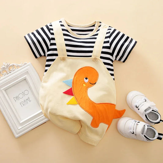 Striped Dinosaur Baby Romper - Summer Baby Bodysuit