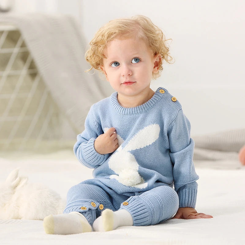 Bunny Snuggles Knit Romper – Soft Unisex Baby Bodysuit
