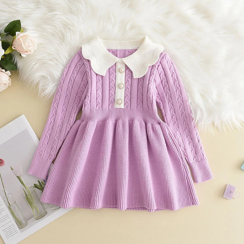 Little Grace Knit Sweater Dress – Girls' Ruffle Winter Dress