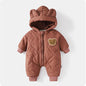 SnuggleBear Winter Romper – Fleece-Lined Hooded Jumpsuit for Babies