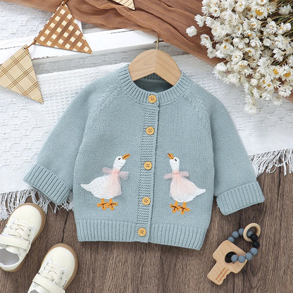 Goosey Knits Baby Cardigan – Embroidered Button-Up Sweater for Infants