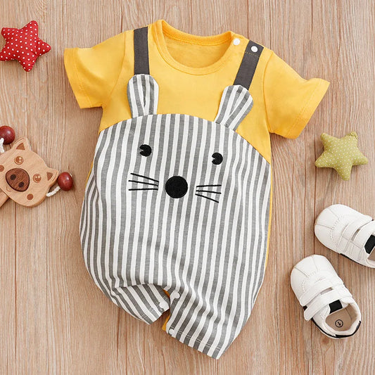Whiskers & Stripes Baby Mouse Romper – Soft Cotton Cartoon Bodysuit