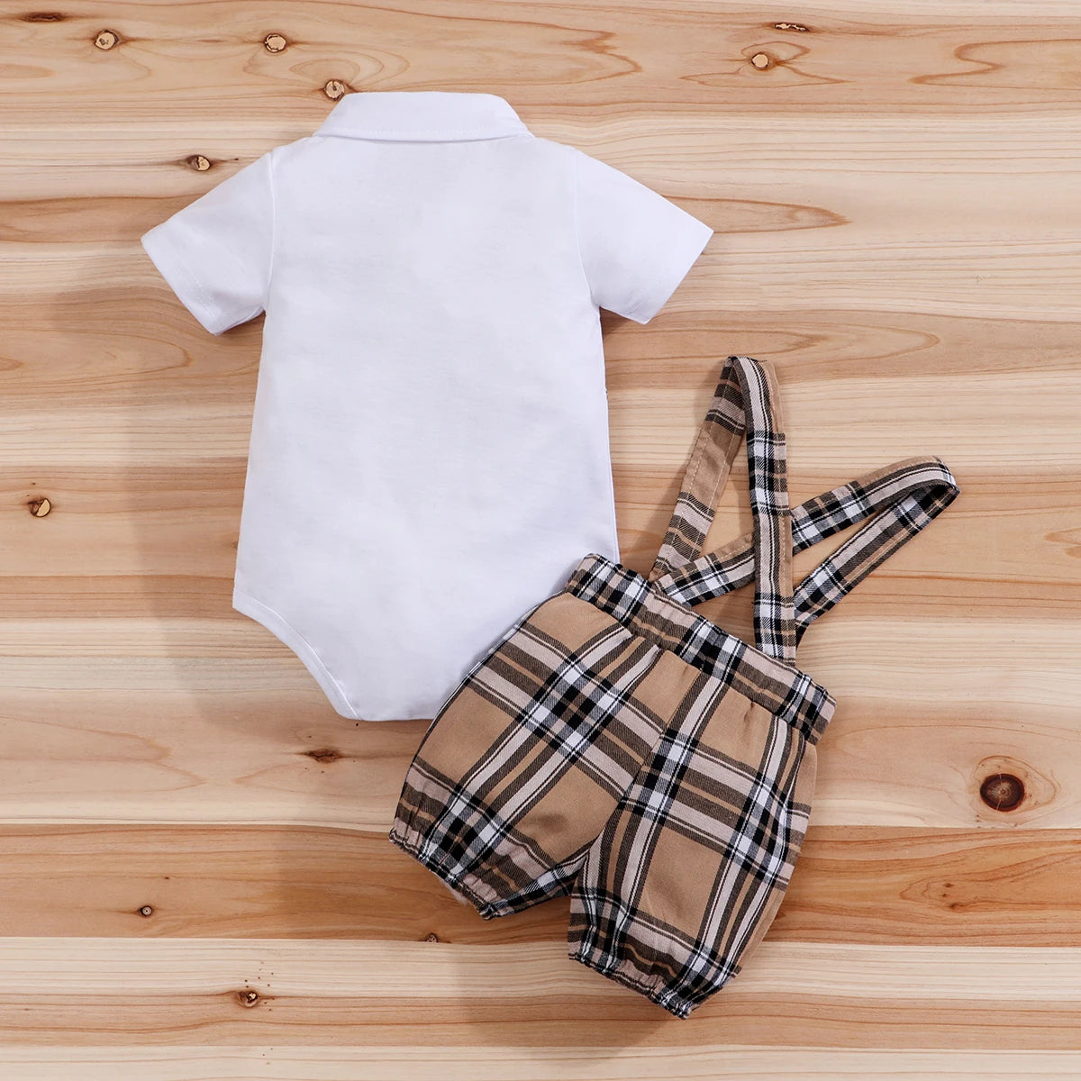 Preppy Plaid Bear Suspender Set – Baby Boys 2-Piece Summer Outfit