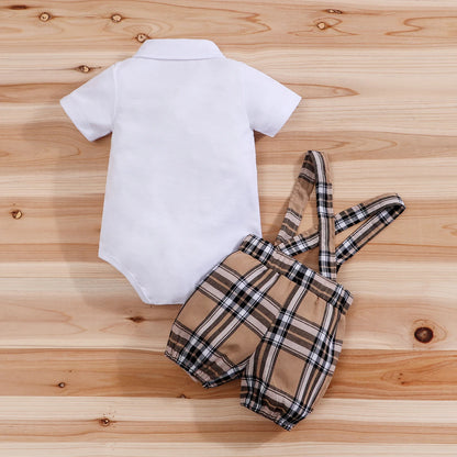 Preppy Plaid Bear Suspender Set – Baby Boys 2-Piece Summer Outfit