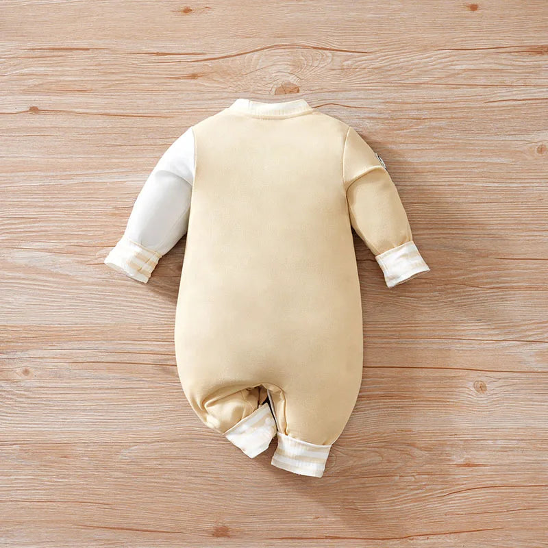 Varsity Bear Baby Romper – Cozy Cartoon Button-Up Bodysuit