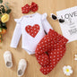 Sweetheart Dots Baby Girl Set – Long Sleeve Romper, Polka Dot Pants & Bow Headband