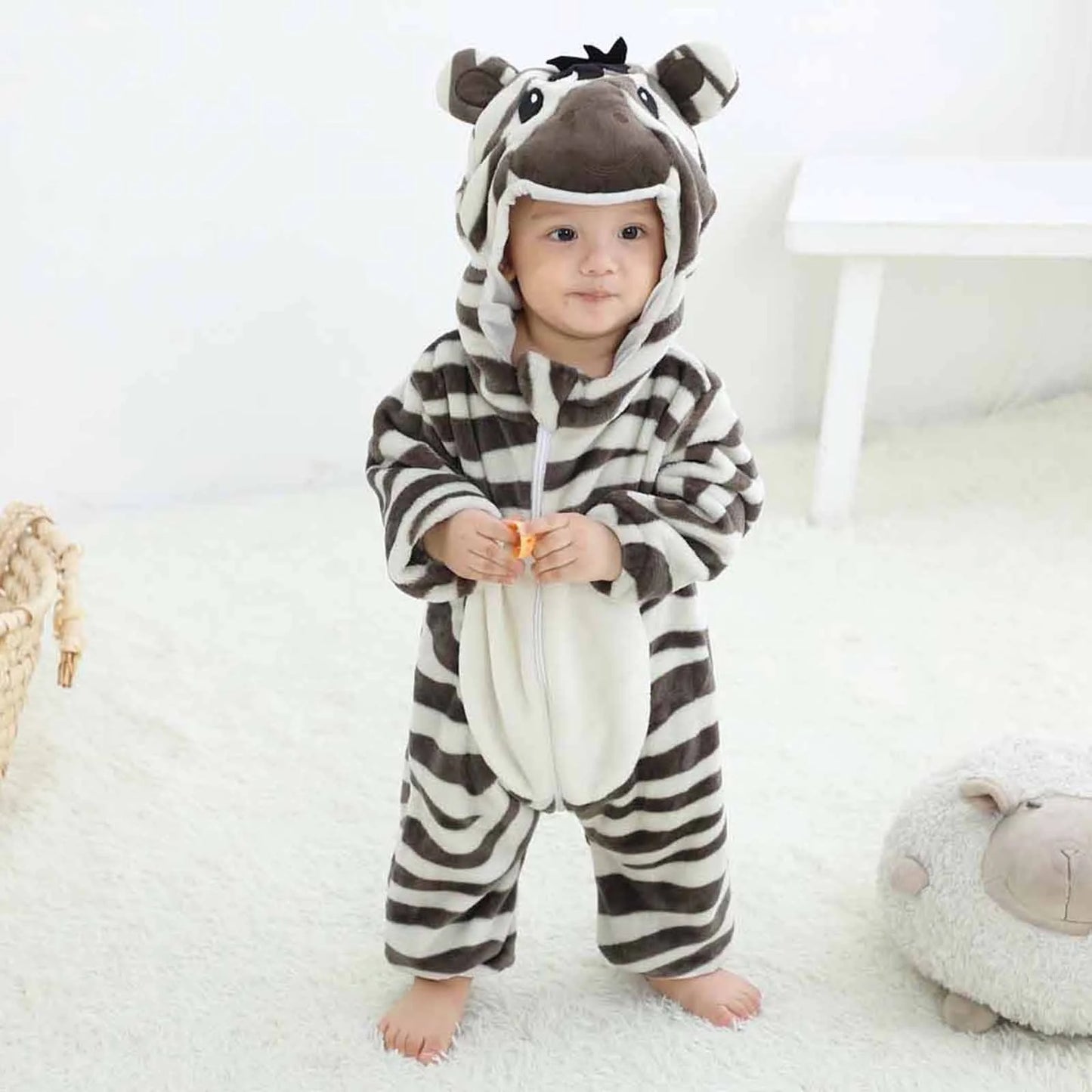 Stripey Zebra Romper - Hooded Baby/Toddler Bodysuit
